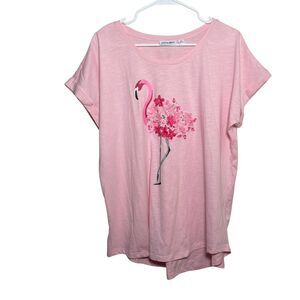 Kiwi Fresh T-Shirt Women's XL Pink Flamingo Floral 3D Short Sleeve Round Neck